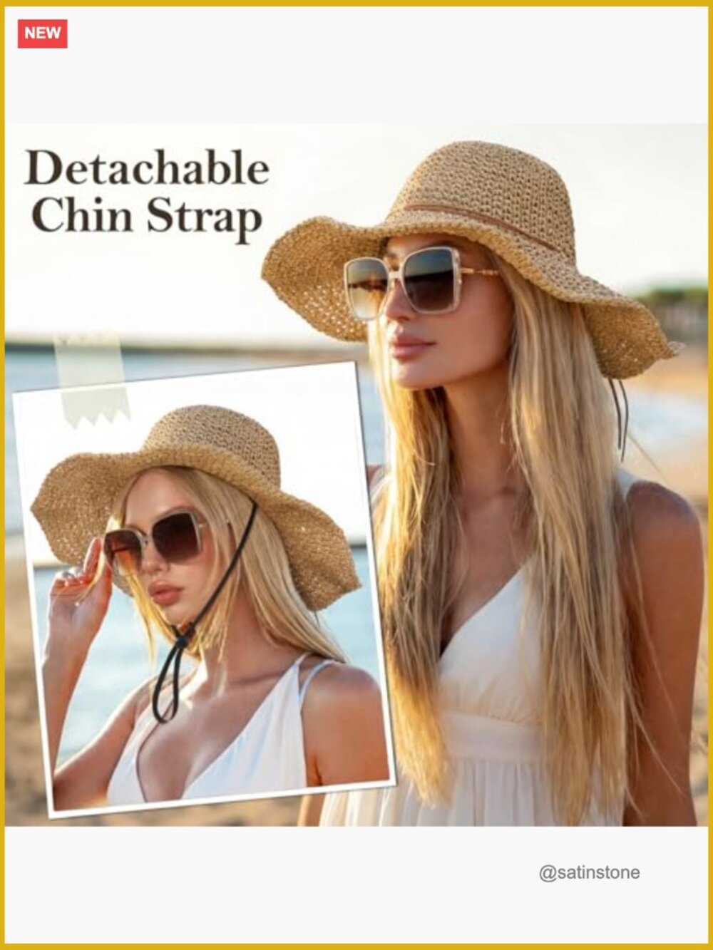 Floppy Wide Brim Paper Straw Sun Hat, Foldable Packable Roll Up Beach Hat - Picture 5 of 7